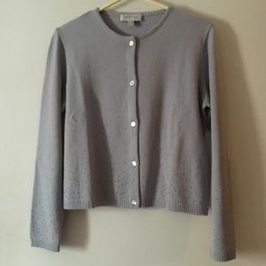 GABRIELLA FRATTINI Pale Blue Beaded Cashmere Blend Crew Cardigan 8